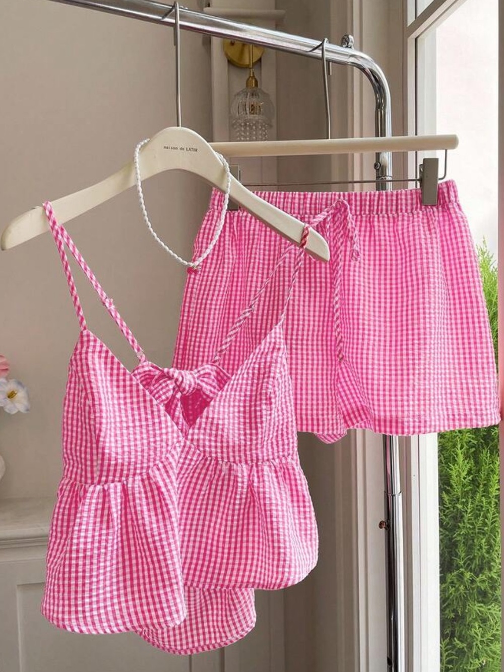 Pink Gingham Shorts and Top Set
